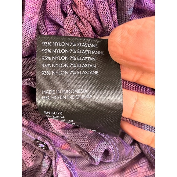 Pilcro Anthropologie Ruched Mesh Floral Print Button Down Top Purple Size Small - Picture 11 of 12